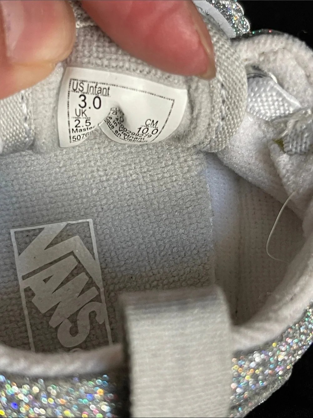 Vans Infant Glitter Silver Slip-On Sneakers Size 3.0 Baby Shoes Sparkle NWOT